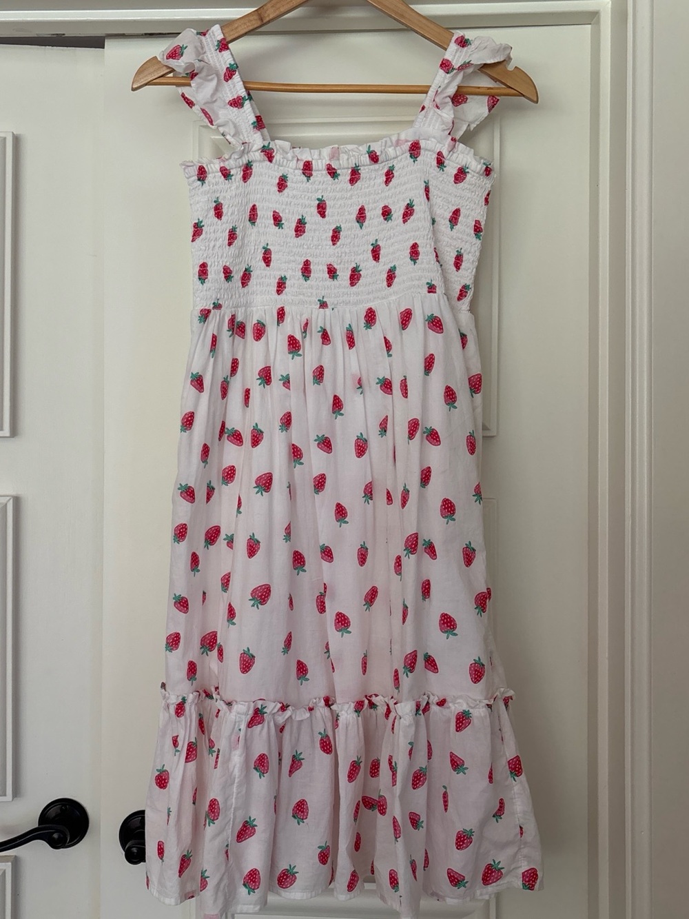 Crewcuts White Smocked Dress with Pink & Teal Strawberry Print